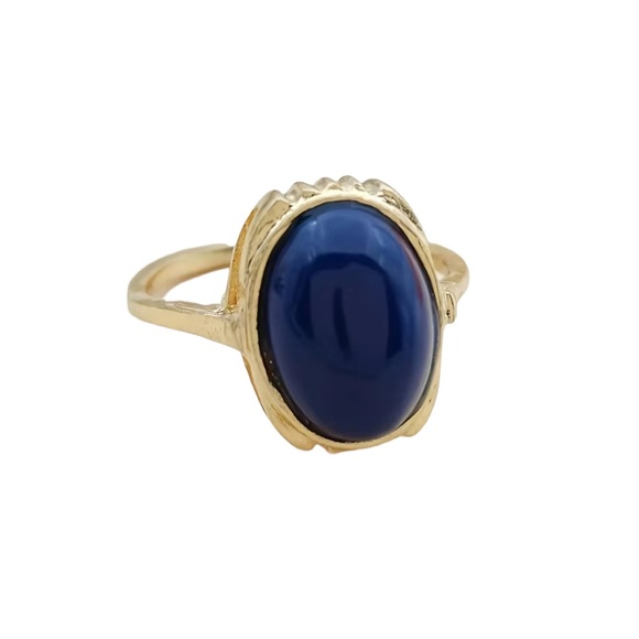 Gold with Deep Blue Oval Stone Ring - Picture 1 of 11